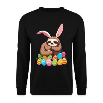 Funny Sloth Easter Bunny Iconic Easter - Unisex Sweatshirt - black - Front - Alina (178cm) & Michal (187cm)