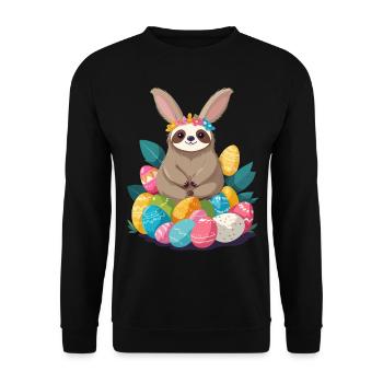 Funny Sloth Easter Bunny Iconic Easter - Unisex Sweatshirt - black - Front - Alina (178cm) & Michal (187cm)