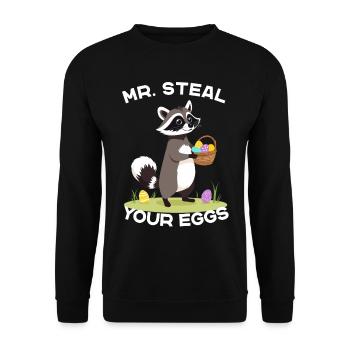 Lustiger Eier Dieb Waschbär Osterhasen Design - Unisex Pullover - Schwarz - Vorne - Alina (178cm) & Michal (187cm)