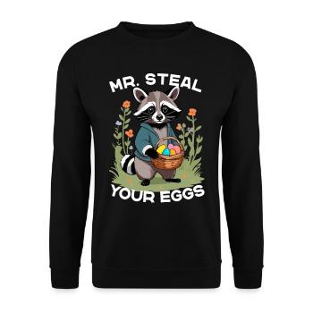 Lustiger Eier Dieb Waschbär Osterhasen Design - Unisex Pullover - Schwarz - Vorne - Alina (178cm) & Michal (187cm)