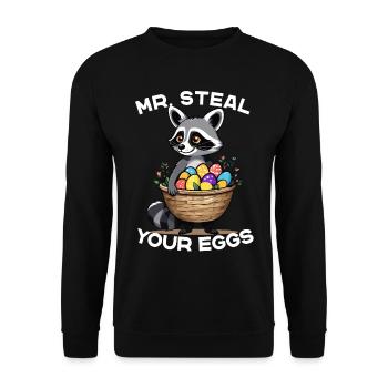 Lustiges Waschbär Ostereier Dieb Design - Unisex Pullover - Schwarz - Vorne - Alina (178cm) & Michal (187cm)