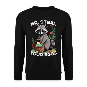 Lustiger Eier Dieb Waschbären Osterhasen Design - Unisex Pullover - Schwarz - Vorne - Alina (178cm) & Michal (187cm)