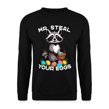 Eier Dieb Lustiges Waschbären Osterdesign - Unisex Pullover - Schwarz - Vorne - Alina (178cm) & Michal (187cm)