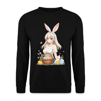 Anime Ostern Kawaii Osterhase Manga Mädchen Otaku - Unisex Pullover - Schwarz - Vorne - Alina (178cm) & Michal (187cm)