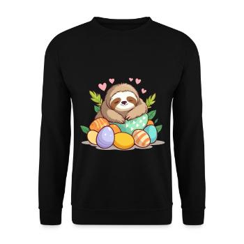 Lustiges Faultier Osterhase Süßes Osterdesign - Unisex Pullover - Schwarz - Vorne - Alina (178cm) & Michal (187cm)