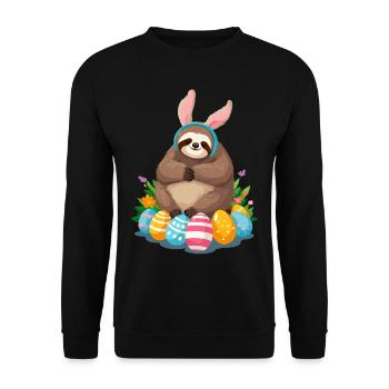 Lustiges Faultier Osterhase Ikonisches Ostern - Unisex Pullover - Schwarz - Vorne - Alina (178cm) & Michal (187cm)