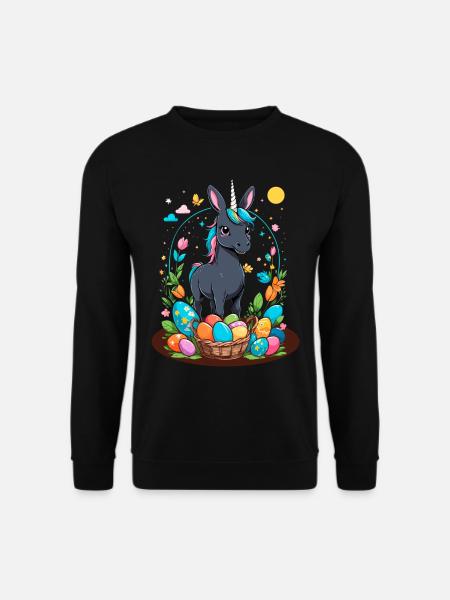 Lustiges Einhorn Osterhase Süßes Ostereinhorn - Unisex Pullover - Schwarz