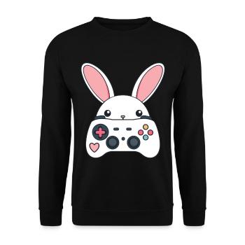 Osterhase Gamer Ikonisches Ostern Gaming - Unisex Pullover - Schwarz - Vorne - Alina (178cm) & Michal (187cm)