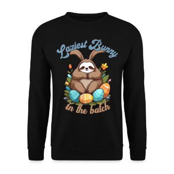 Funny Saying Sloth Easter Bunny Iconic - Unisex Sweatshirt - black - Front - Alina (178cm) & Michal (187cm)