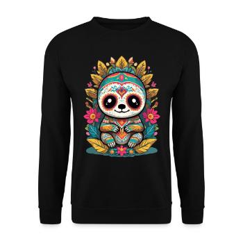 Faultier Ikonischer Zuckerschädel Mexiko - Unisex Pullover - Schwarz - Vorne - Alina (178cm) & Michal (187cm)
