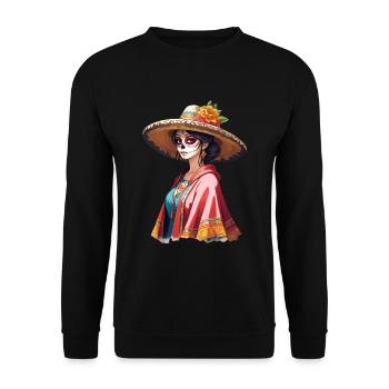 Iconic Sugar Skull Mexico Skull Streetwear - Unisex Sweatshirt - black - Front - Alina (178cm) & Michal (187cm)