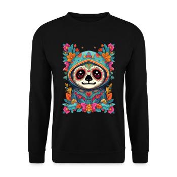 Faultier Ikonischer Zuckerschädel Mexiko - Unisex Pullover - Schwarz - Vorne - Alina (178cm) & Michal (187cm)