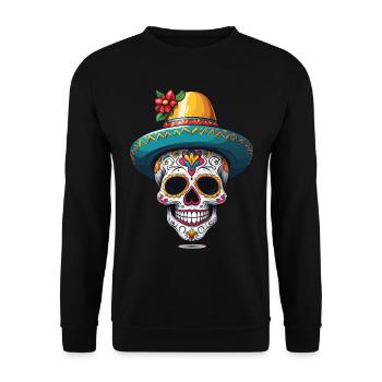 Iconique Sugar Skull Mexico Skull Streetwear - Sweat-shirt Unisexe - noir - Devant - Alina (178cm) & Michal (187cm)
