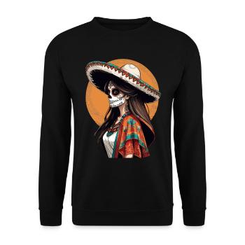 Iconic Sugar Skull Mexican Girl - Unisex Sweatshirt - black - Front - Alina (178cm) & Michal (187cm)