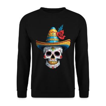 Ikonischer Zuckerschädel Mexiko Streetwear - Unisex Pullover - Schwarz - Vorne - Alina (178cm) & Michal (187cm)