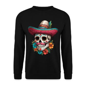 Iconique Sugar Skull Mexico Streetwear - Sweat-shirt Unisexe - noir - Devant - Alina (178cm) & Michal (187cm)