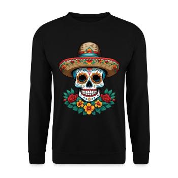 Iconic Sugar Skull Mexico Skull Streetwear - Unisex Sweatshirt - black - Front - Alina (178cm) & Michal (187cm)