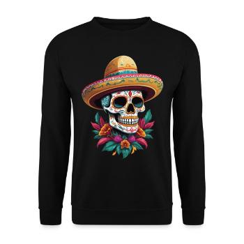 Ikonischer Zuckerschädel Mexiko Streetwear - Unisex Pullover - Schwarz - Vorne - Alina (178cm) & Michal (187cm)