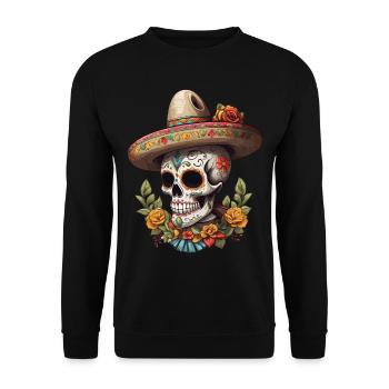 Iconique Sugar Skull Mexico Streetwear - Sweat-shirt Unisexe - noir - Devant - Alina (178cm) & Michal (187cm)