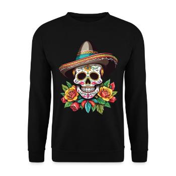 Iconique Sugar Skull Mexico Streetwear - Sweat-shirt Unisexe - noir - Devant - Alina (178cm) & Michal (187cm)