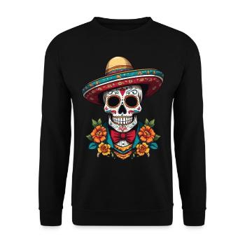 Iconic Sugar Skull Mexican Streetwear - Unisex Sweatshirt - black - Front - Alina (178cm) & Michal (187cm)