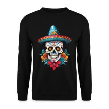 Fête mexicaine emblématique de Sugar Skull - Sweat-shirt Unisexe - noir - Devant - Alina (178cm) & Michal (187cm)