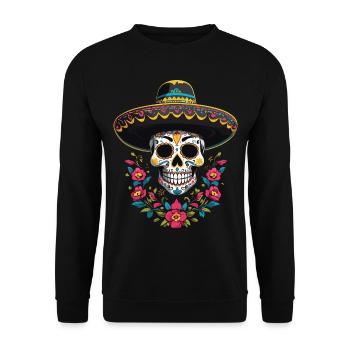 Iconique Sugar Skull Mexico Streetwear - Sweat-shirt Unisexe - noir - Devant - Alina (178cm) & Michal (187cm)