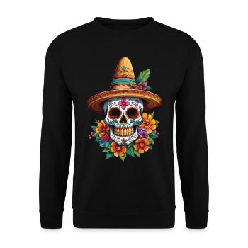 Iconic Sugar Skull Mexico Skull Streetwear - Unisex Sweatshirt - black - Front - Alina (178cm) & Michal (187cm)