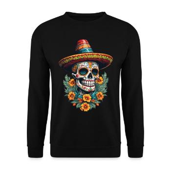 Ikonischer Zuckerschädel Mexiko Streetwear - Unisex Pullover - Schwarz - Vorne - Alina (178cm) & Michal (187cm)