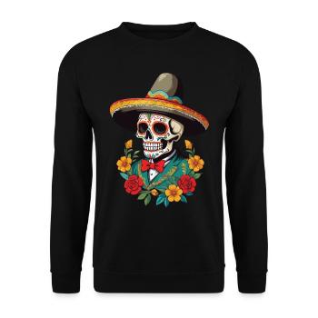 Iconic Sugar Skull Mexico Skull Streetwear - Unisex Sweatshirt - black - Front - Alina (178cm) & Michal (187cm)