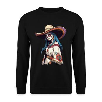 Iconic Sugar Skull Mexico Skull Streetwear - Unisex Sweatshirt - black - Front - Alina (178cm) & Michal (187cm)