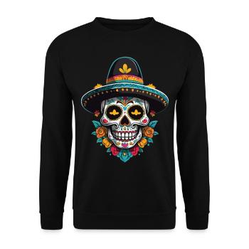 Fête mexicaine emblématique de Sugar Skull - Sweat-shirt Unisexe - noir - Devant - Alina (178cm) & Michal (187cm)