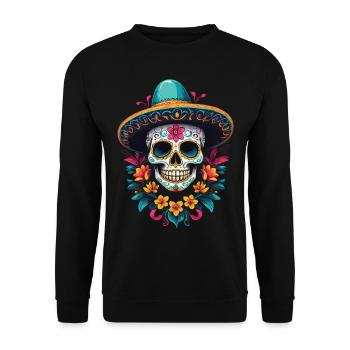 Fête mexicaine emblématique de Sugar Skull - Sweat-shirt Unisexe - noir - Devant - Alina (178cm) & Michal (187cm)