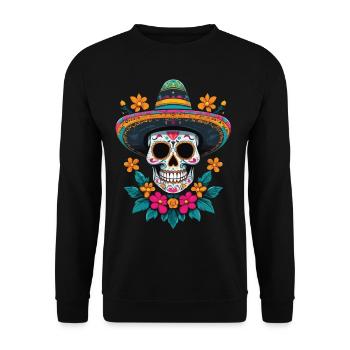 Crâne de sucre emblématique Mexique Dia de Muertos - Sweat-shirt Unisexe - noir - Devant - Alina (178cm) & Michal (187cm)