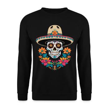 Fête mexicaine emblématique de Sugar Skull - Sweat-shirt Unisexe - noir - Devant - Alina (178cm) & Michal (187cm)