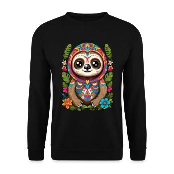 Faultier Mexiko Zuckerschädel Ikonisch Streetwear - Unisex Pullover - Schwarz - Vorne - Alina (178cm) & Michal (187cm)