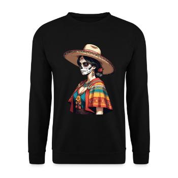 Iconique Sugar Skull Mexico Skull Streetwear - Sweat-shirt Unisexe - noir - Devant - Alina (178cm) & Michal (187cm)