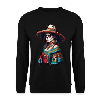 Iconic Sugar Skull Mexico Skull Streetwear - Unisex Sweatshirt - black - Front - Alina (178cm) & Michal (187cm)