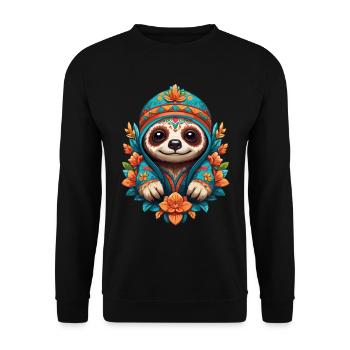 Faultier Ikonischer Zuckerschädel Mexiko - Unisex Pullover - Schwarz - Vorne - Alina (178cm) & Michal (187cm)