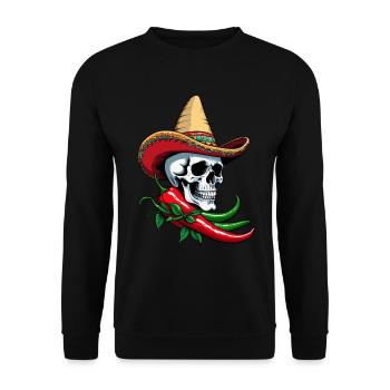 Aesthetic Chili Skull Design Mexikanisch Style - Unisex Pullover - Schwarz - Vorne - Alina (178cm) & Michal (187cm)