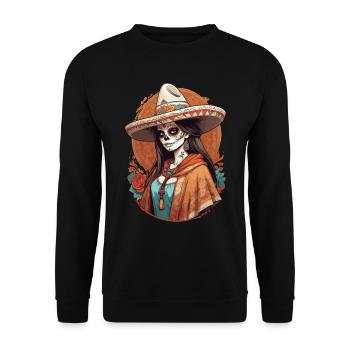 Fête mexicaine emblématique de Sugar Skull - Sweat-shirt Unisexe - noir - Devant - Alina (178cm) & Michal (187cm)