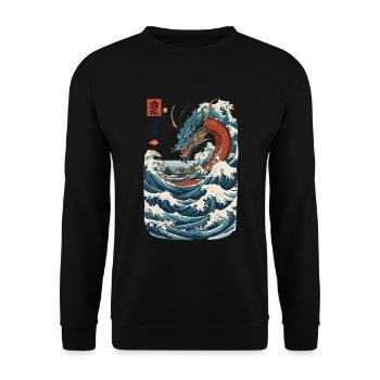 Art du dragon japonais vintage de style Ukiyo-E - Sweat-shirt Unisexe - noir - Devant - Alina (178cm) & Michal (187cm)