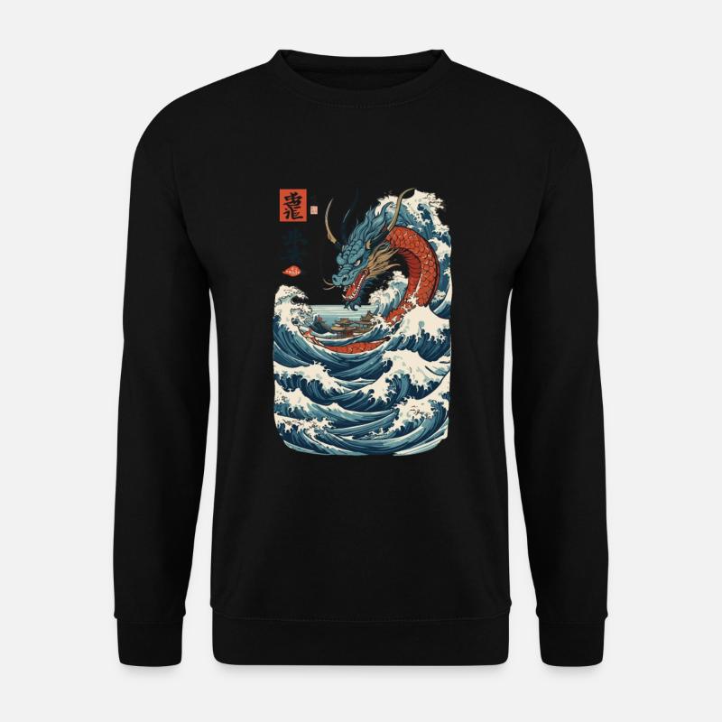 Vintage Ukiyo-E Stil Japanischer Drache Kunst - Unisex Pullover - Schwarz