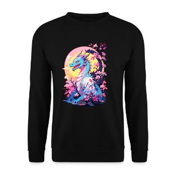 Vintage Vaporwave Style Japanese Dragon Design - Unisex Sweatshirt - black - Front - Alina (178cm) & Michal (187cm)