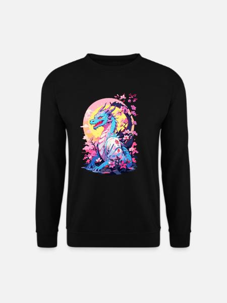 Vintage Vaporwave Stil Japanischer Drache Design - Unisex Pullover - Schwarz
