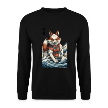 Ukiyo-E Kunst Stil Japanische Kitsune Maske - Unisex Pullover - Schwarz - Vorne - Alina (178cm) & Michal (187cm)