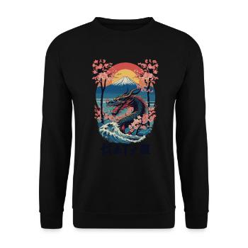 Vintage Vaporwave Style Japanese Dragon Art - Unisex Sweatshirt - black - Front - Alina (178cm) & Michal (187cm)