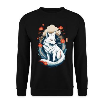 Ukiyo-E Style artistique japonais Kitsune Renard - Sweat-shirt Unisexe - noir - Devant - Alina (178cm) & Michal (187cm)