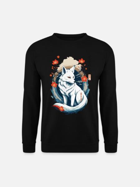 Ukiyo-E Kunst Stil Japanische Kitsune Fuchs - Unisex Pullover - Schwarz