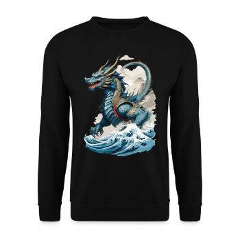 Vintage Ukiyo-E Kunst Japanischer Drache Design - Unisex Pullover - Schwarz - Vorne - Alina (178cm) & Michal (187cm)